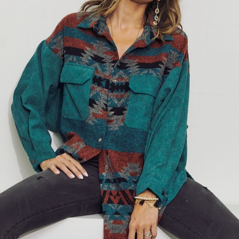 THE SKYLAR SHACKET CORDUROY AZTEC PRINT SHACKET - Picture 4 of 5